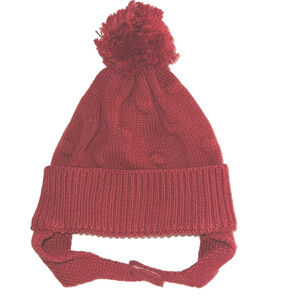 Burgundy Knit Winter Baby Hat with Pom-Pom